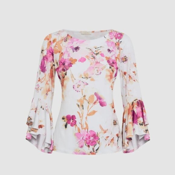 Laura Floral Long Bell Sleeve Top White - Picture 5 of 9